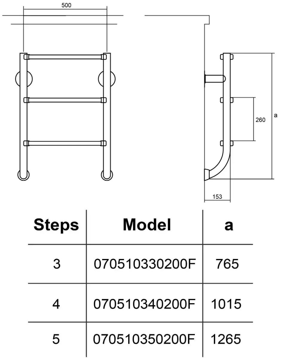 Hayward IDP5 Pool Ladder Lower Section (5 Steps), AISI-316 - Image 3