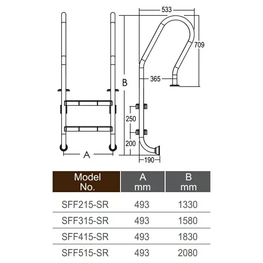 Emaux Mixta SFF415-SR Pool Ladder (4 Steps), AISI-304 - Image 3