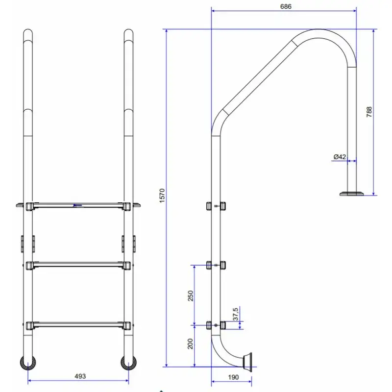 Emaux Standard NSL415-SR Pool Ladder (4 Steps), AISI-316 - Image 3