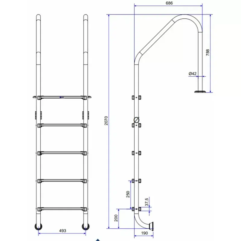 Drabinka do basenu Emaux Standard NSL515-SR (5 stopni), AISI-304 - Zdjęcie 5