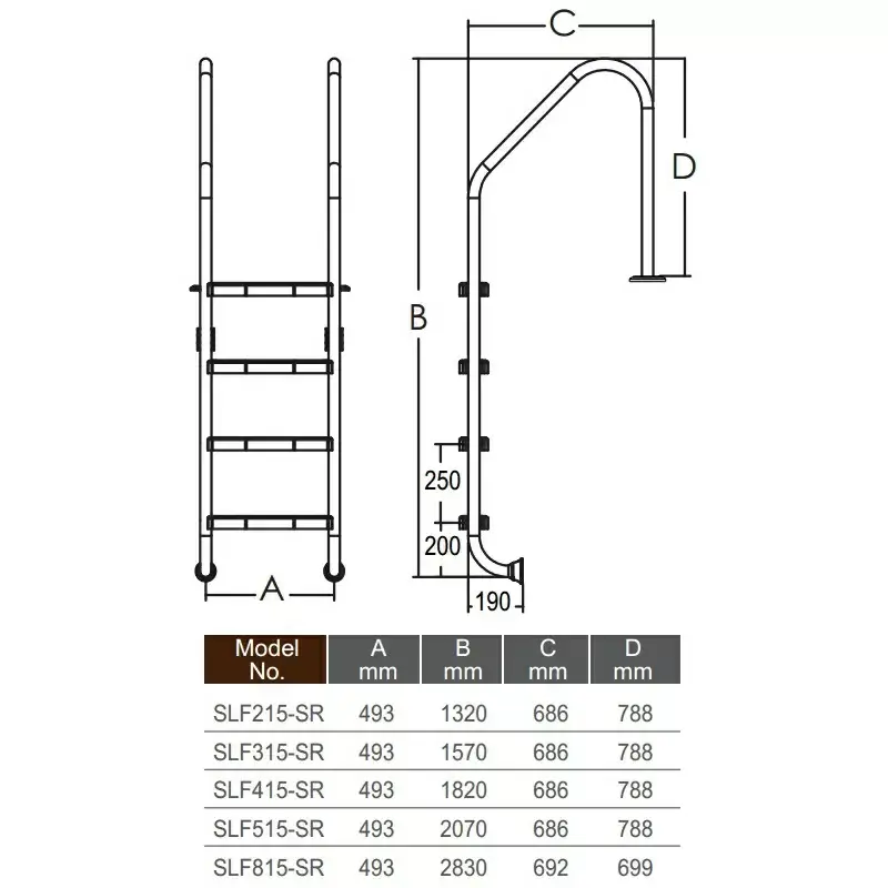 Drabinka do basenu Emaux Standard SLF315-SR (3 stopnie), AISI-304 - Zdjęcie 3