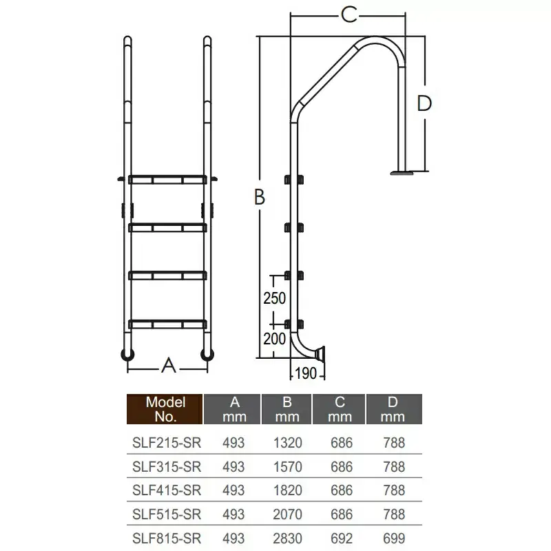 Drabinka do basenu Emaux Standard SLF415-SR (4 stopnie), AISI-304 - Zdjęcie 3
