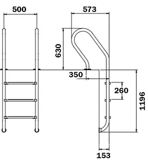 Drabinka do basenu Flexinox Mixta Electropolished (4 stopnie), AISI-316L - Zdjęcie 3