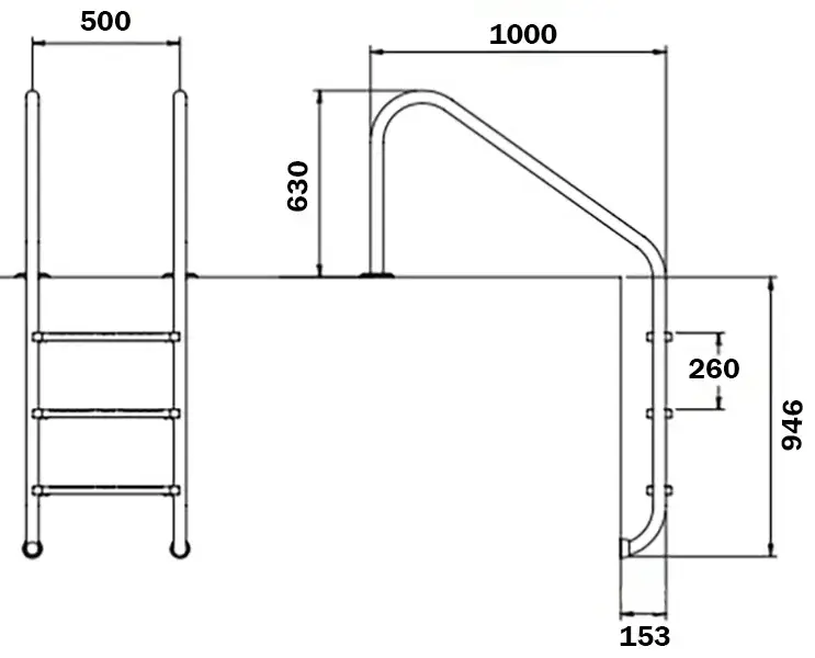 Drabinka do basenu Flexinox Overflow (3 stopnie), AISI-316L - Zdjęcie 3