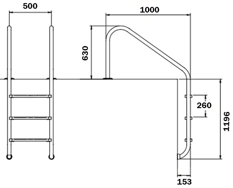 Flexinox Overflow Pool Ladder (4 Steps), AISI-316L - Image 3