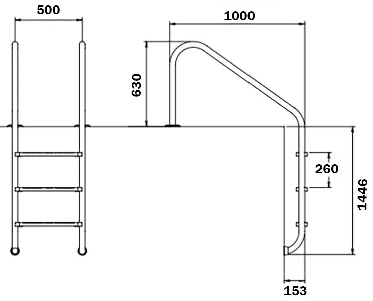 Drabinka do basenu Flexinox Overflow (5 stopni), AISI-316L - Zdjęcie 3