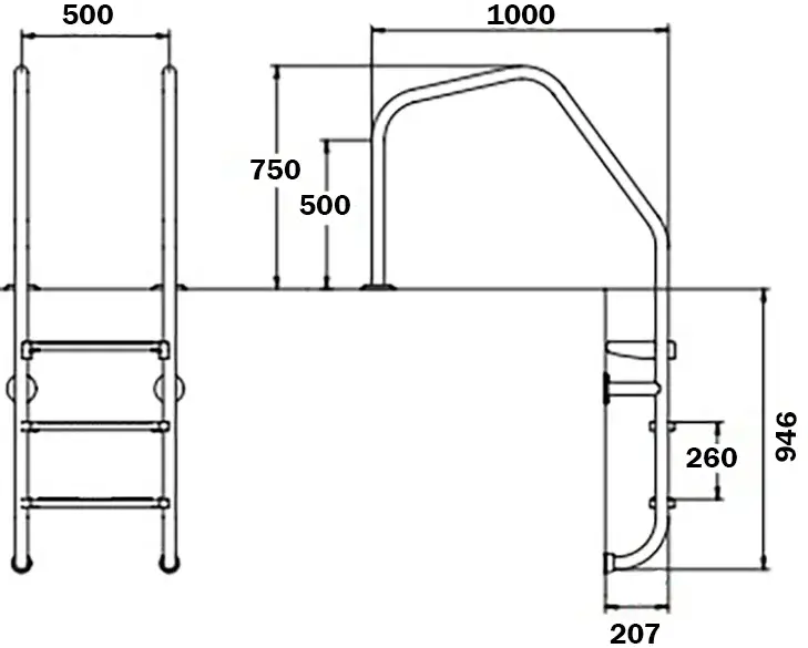 Drabinka do basenu Flexinox Overflow Special (3 stopnie), AISI-316L - Zdjęcie 3