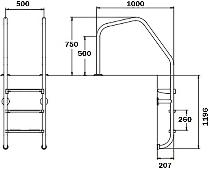 Drabinka do basenu Flexinox Overflow Special (4 stopnie), AISI-316L - Zdjęcie 3