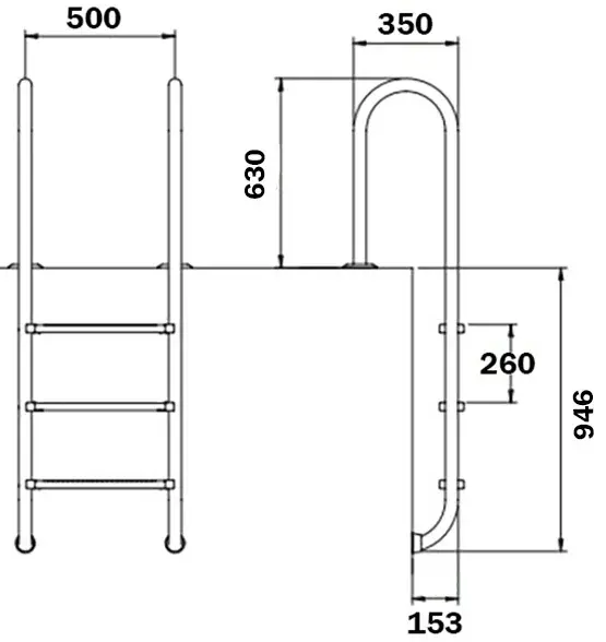 Flexinox Wall Pool Ladder (3 Steps), AISI-316 - Image 3