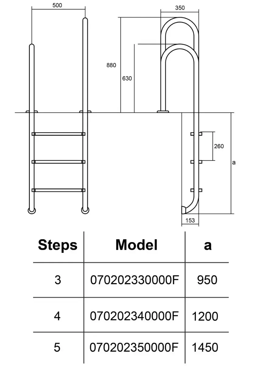 Hayward Asymmetric Muro Pool Ladder (3 Steps), Narrow Edge, AISI-304 - Image 3