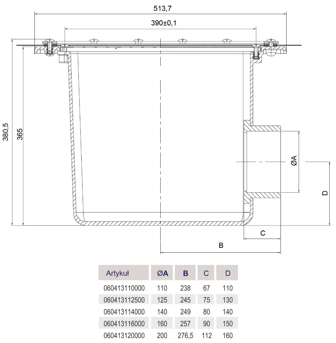 Odpływ denny do basenów foliowych Hayward INOX 316, 110 mm - Zdjęcie 4