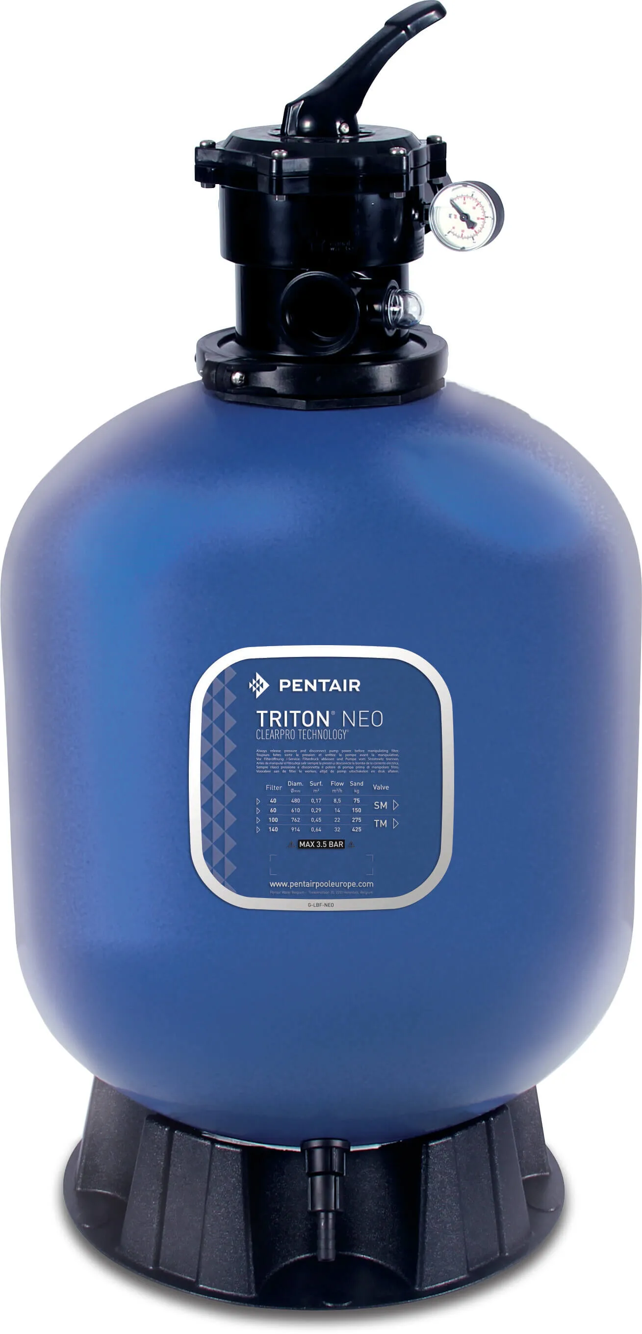Pentair Filtr piaskowy poliester wzmocniony włóknem szklanym 1 1/2" GW 3,5bar niebieski typ Triton® F-19T6-NEO-CP - Zdjęcie 1
