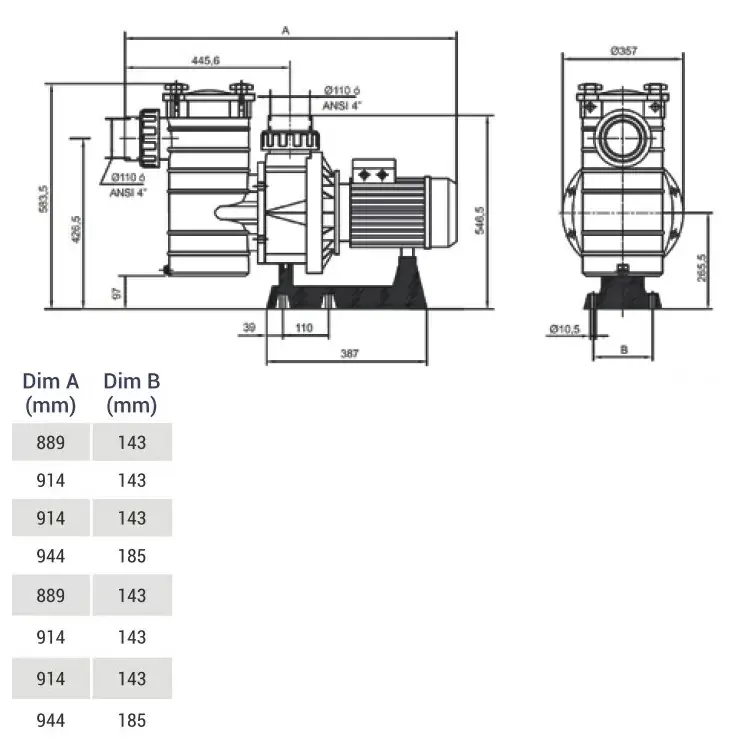 Hayward HCP40653E KAN610 T2.B IE3 Pool Pump (380V, 84.2 m³/h, 6.5 HP) - Image 6