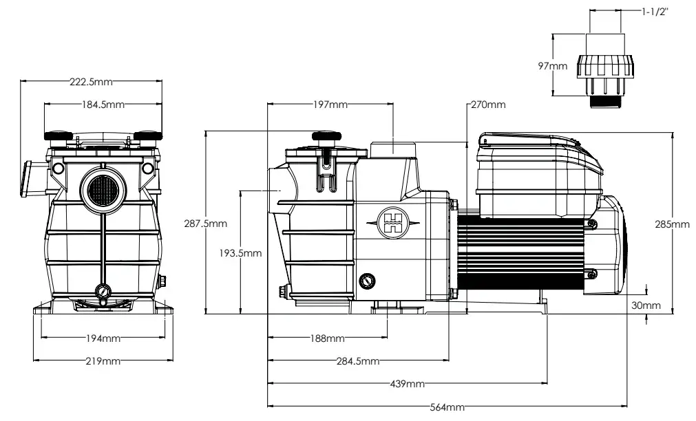 Pompa do basenu Hayward Max Flo VS SP1811VS (220 V, 13.5 m3/h, 1.1 KM), 4-biegowa - Zdjęcie 3