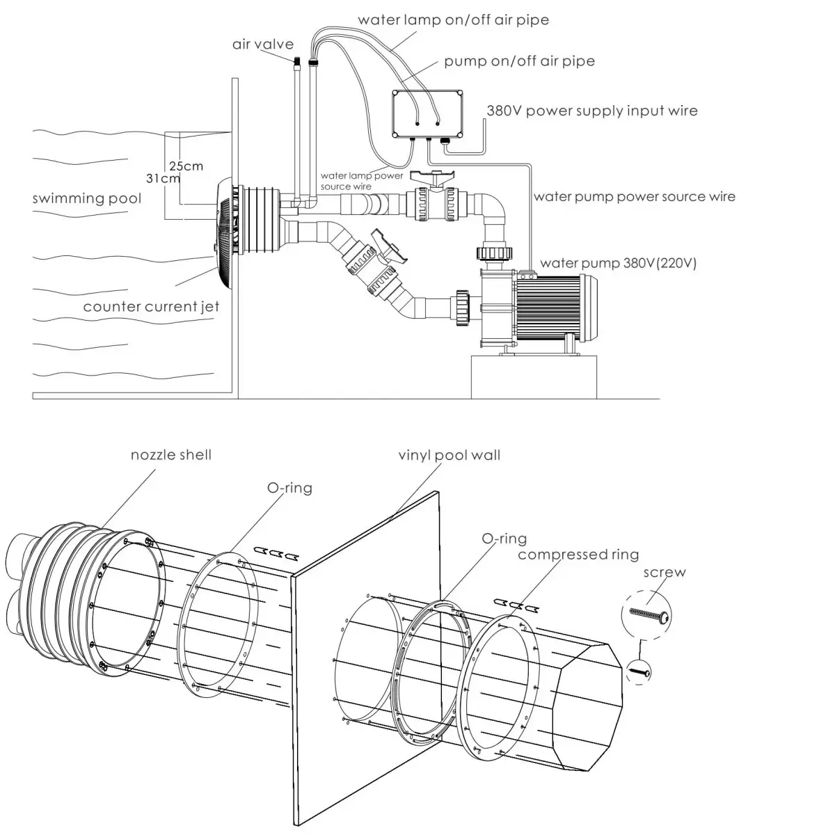 Przeciwprąd do basenu Aquaviva WTB400T 80 m3/h (380V) beton/folia basenowa - Zdjęcie 8