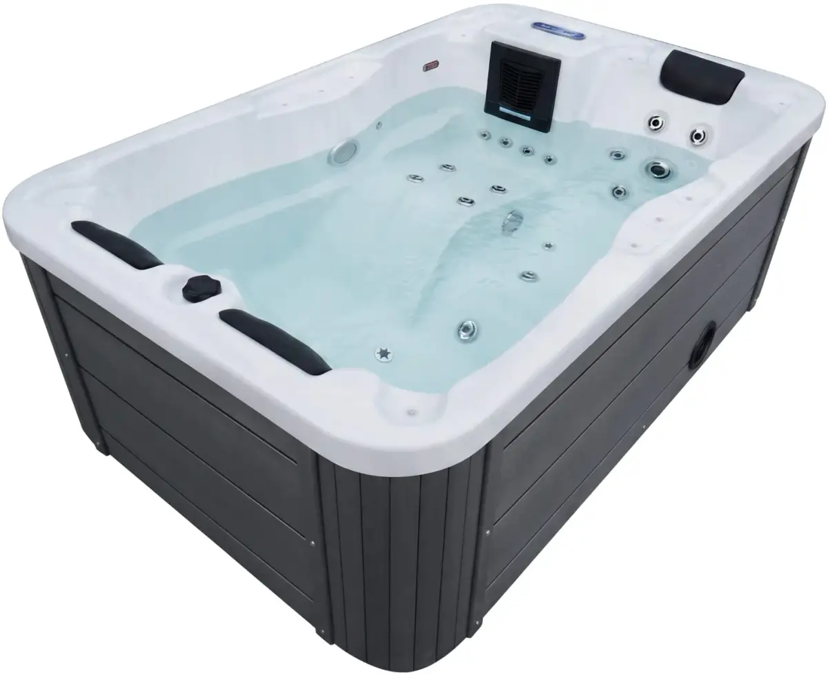 Aquajoy Alicante Hydromassage Spa Tub (205x130x70 cm), Silver-White Marble - Image 2