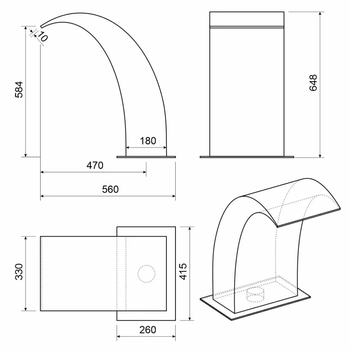 Aquaviva Dolphin AISI 316 Waterfall (650×330 mm) - Image 8