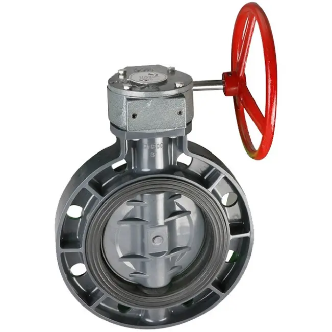 Zawór motylkowy międzykołnierzowy PVC Era z reduktorem, d250 mm - Zdjęcie 1
